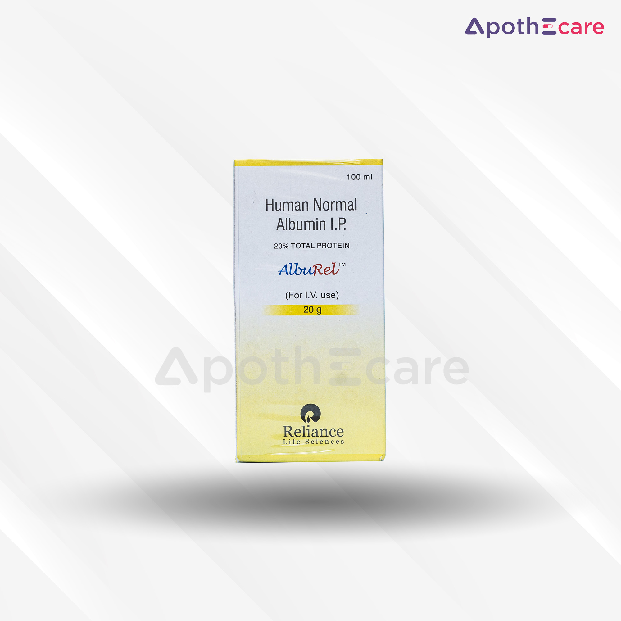 Alburel 20/100ml vial, a medication used for treating albumin deficiency.
