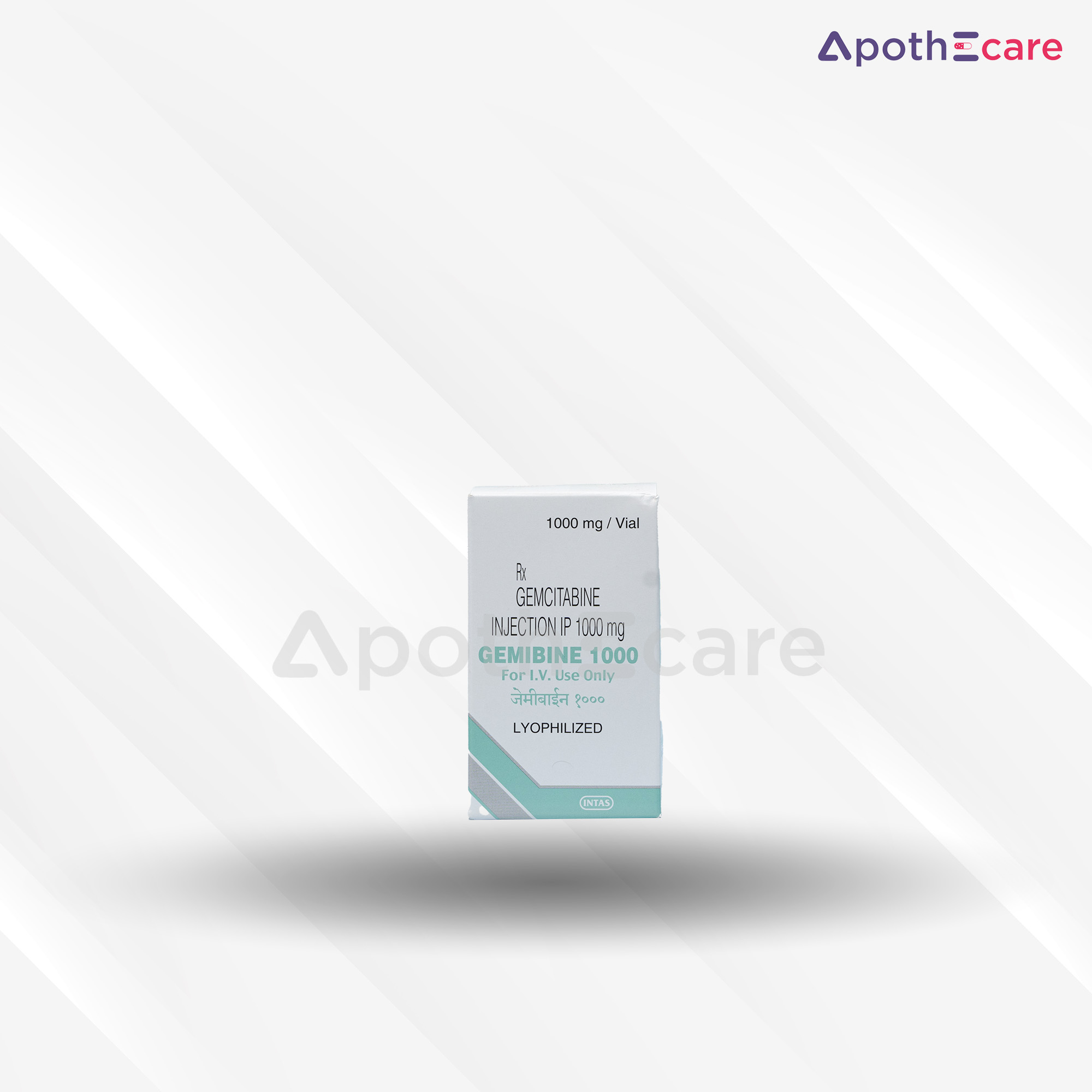 Gemibine 1000mg vial, used for cancer therapy.