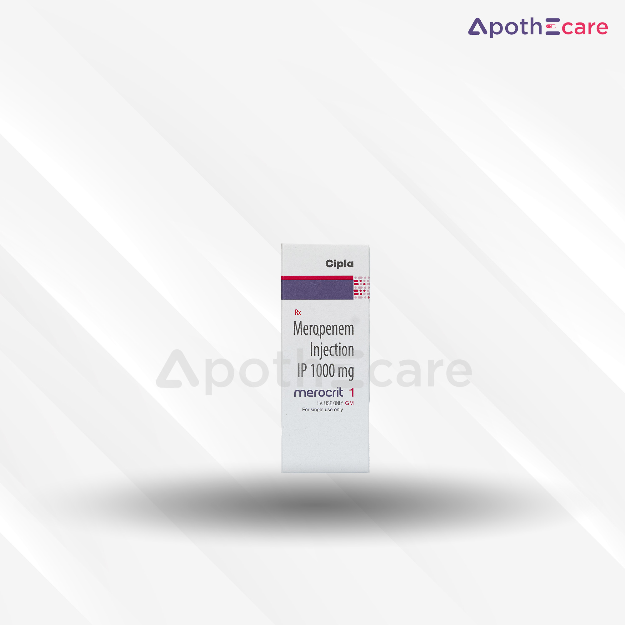 Merocrit 1gm injection vial, used in the treatment of bacterial infection.