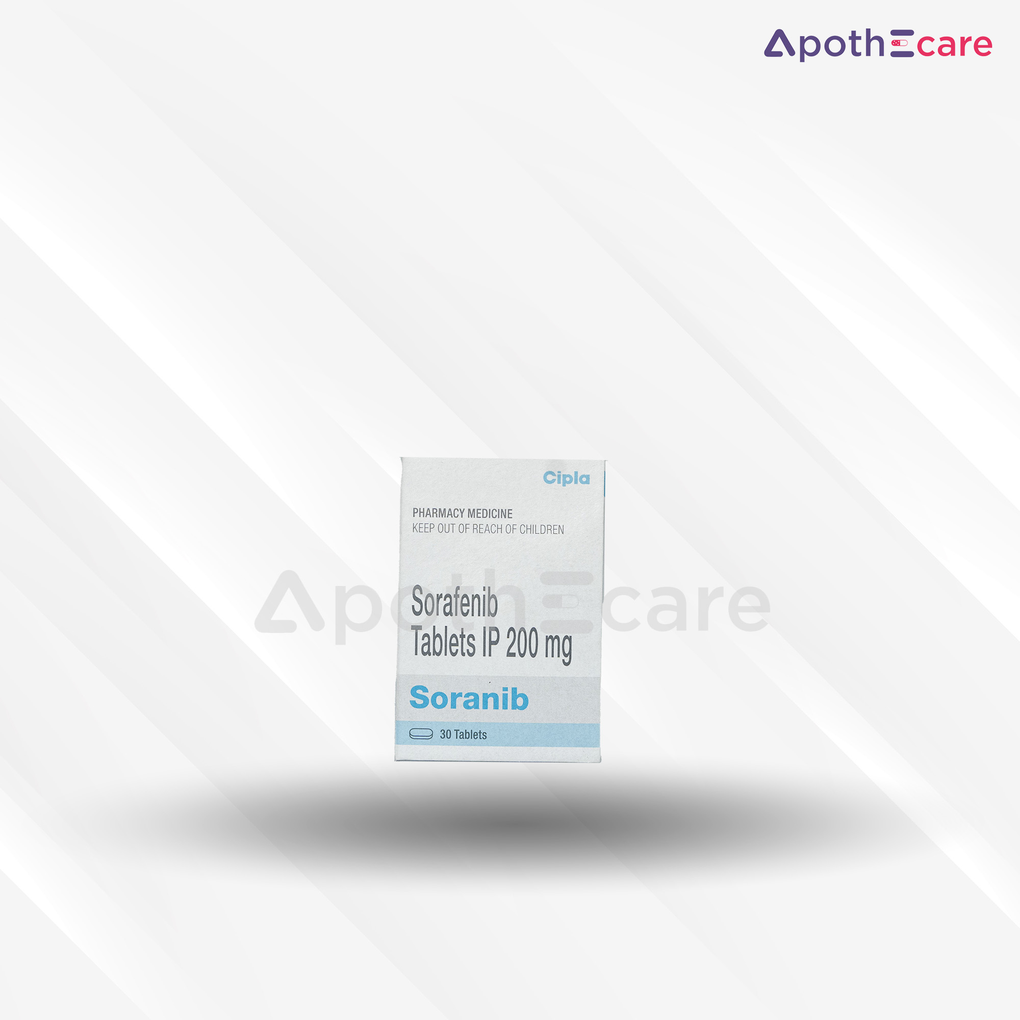 Soranib 200mg Tablet pack of 30, used for cancer treatment.