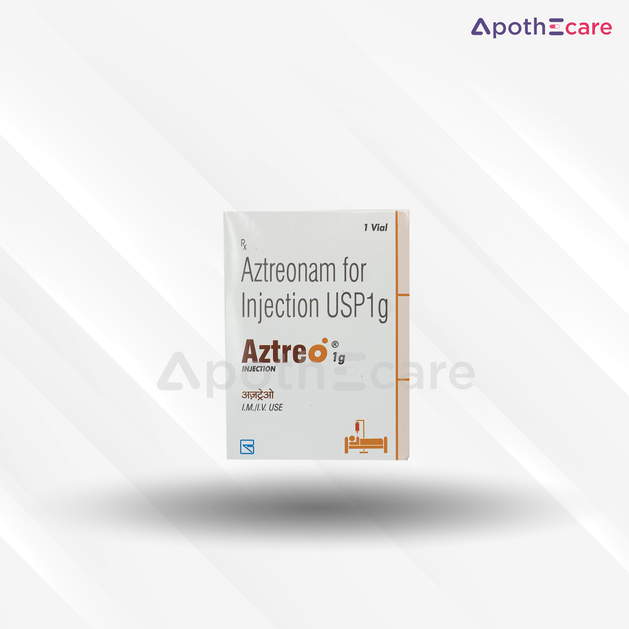 Aztreo 1gm injection vial, used for treating bacterial infections.