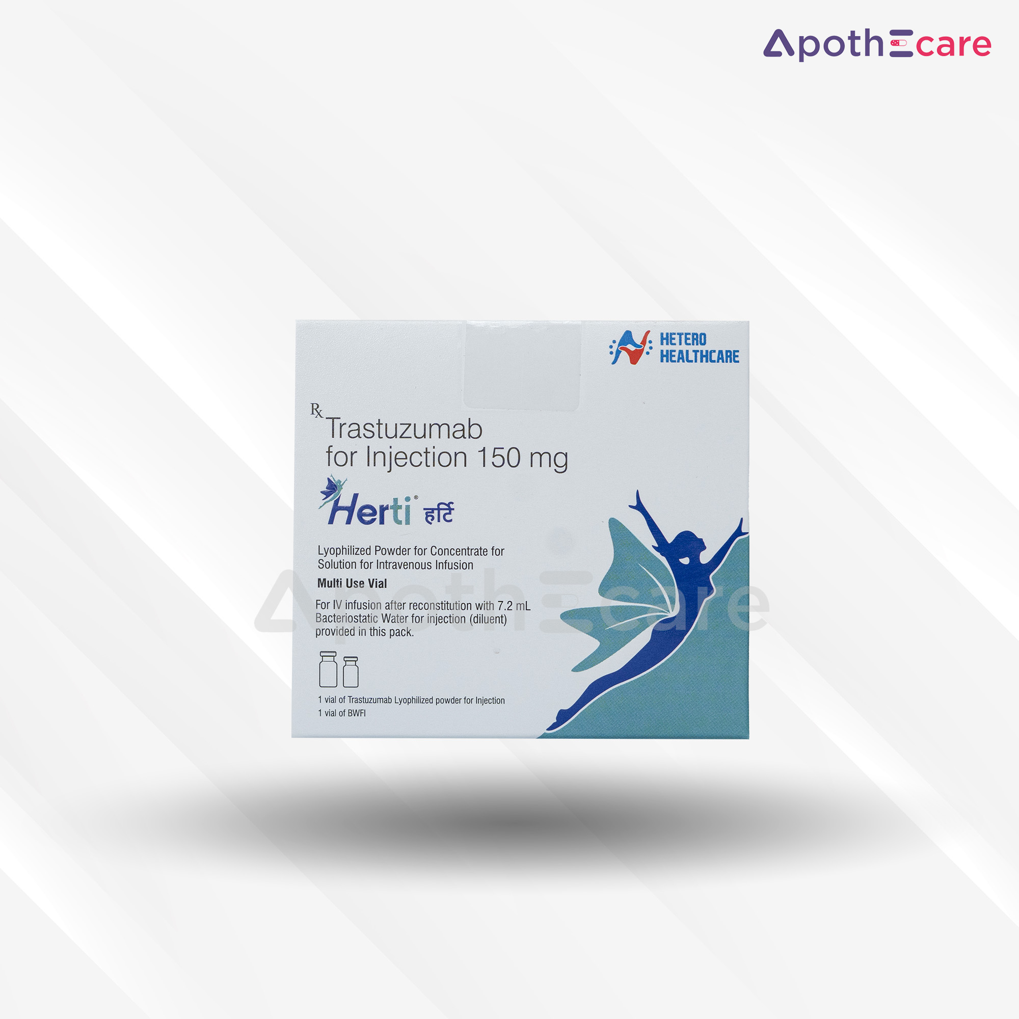 Herti 150mg injection vial, used in cancer treatment.
