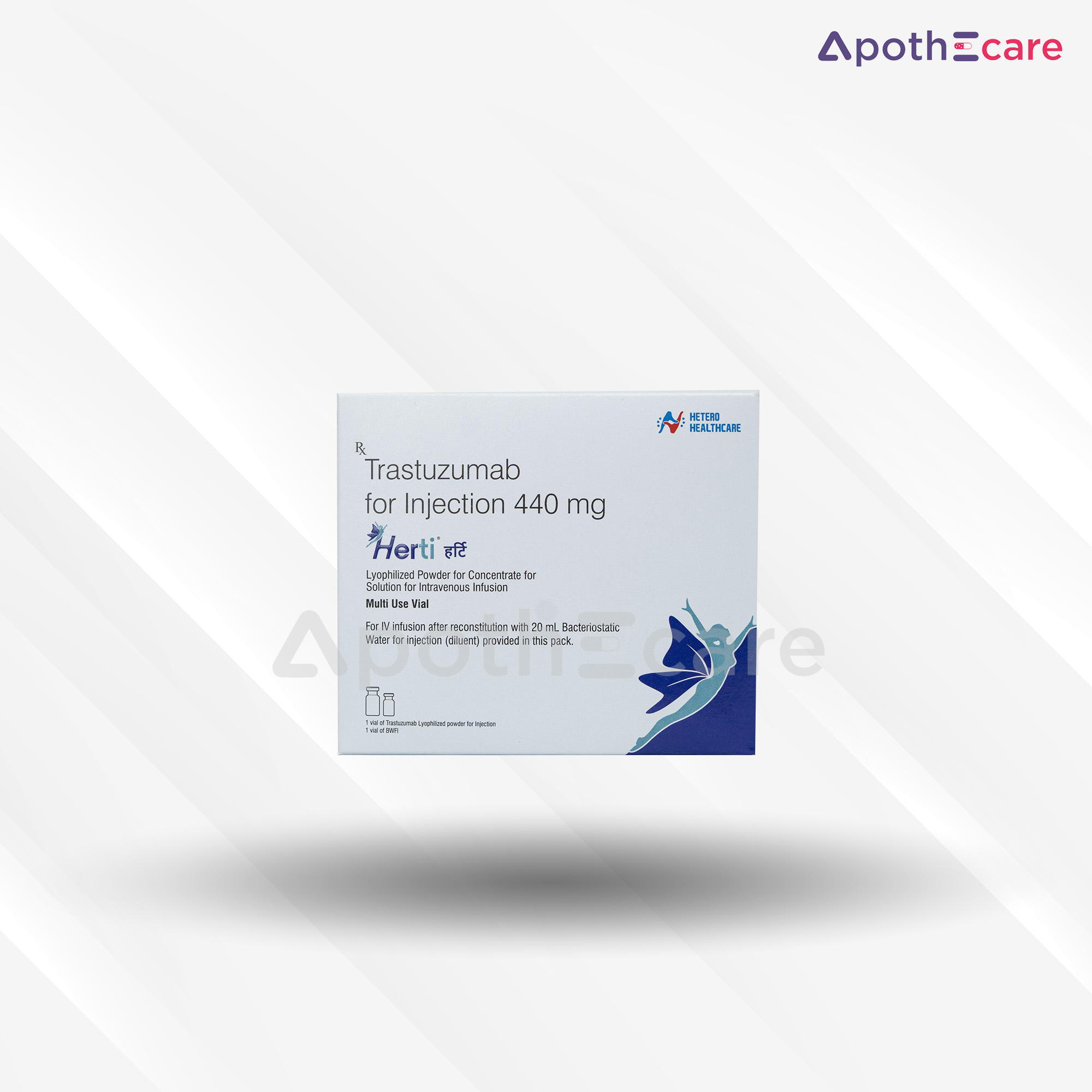 Herti 440mg injection vial, used in cancer treatment.
