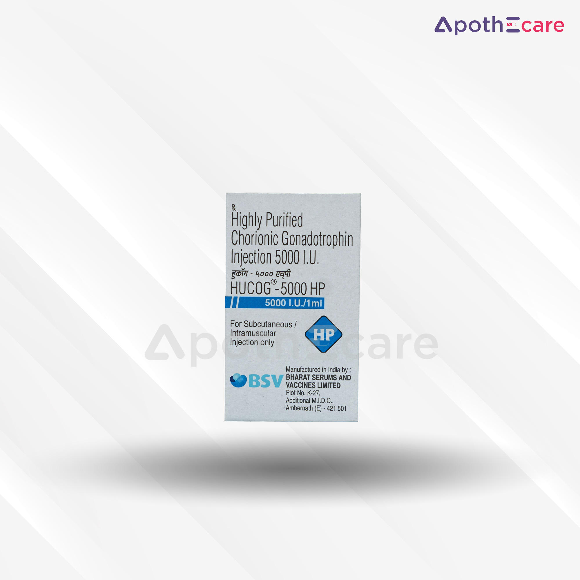 Hucog HP 5000 IU vial, used for fertility treatments.