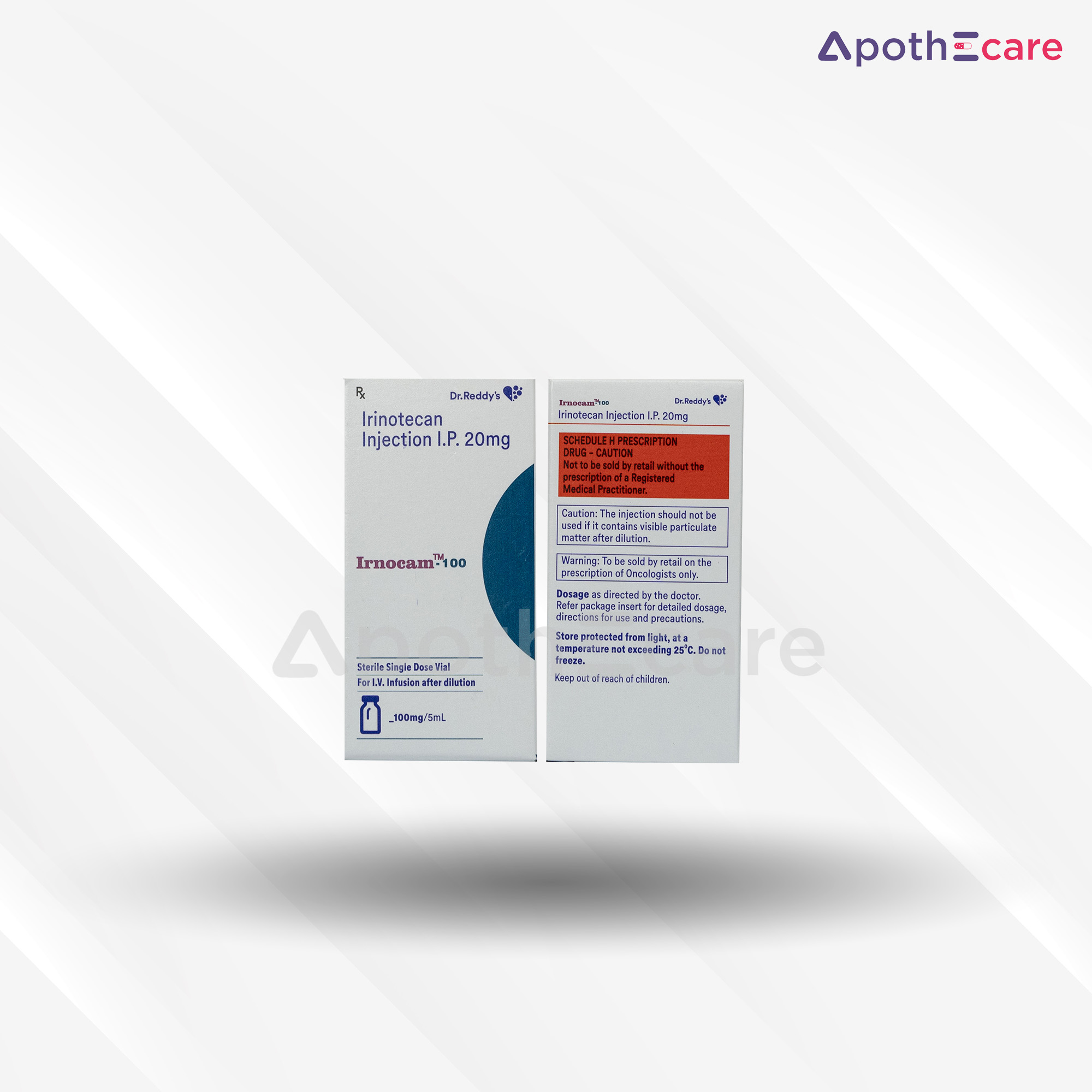 Irnocam 100mg vial, a chemotherapy drug for cancer treatment.