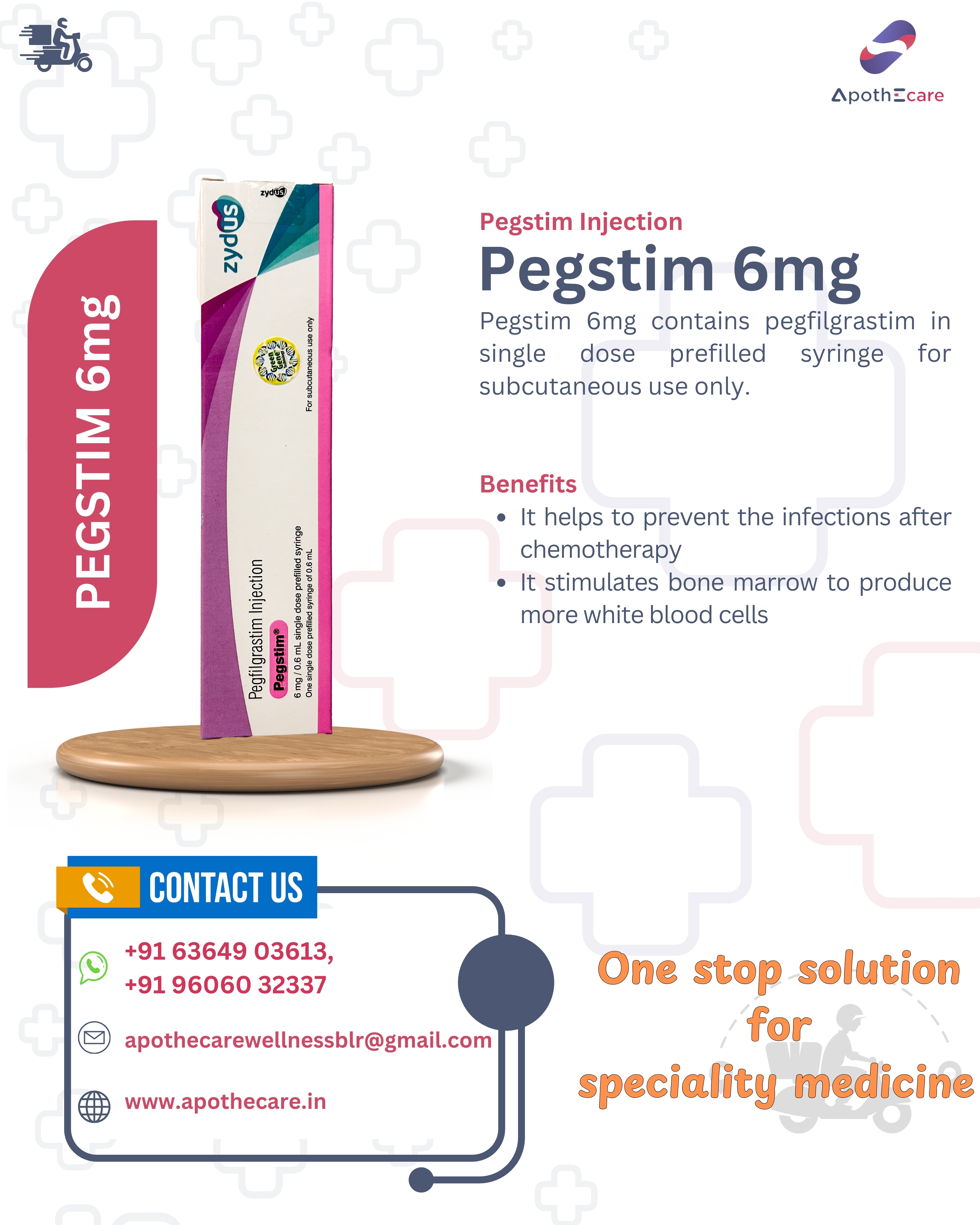 Pegstim Injection, is used primarily to reduce the risk of infection in patients undergoing chemotherapy.