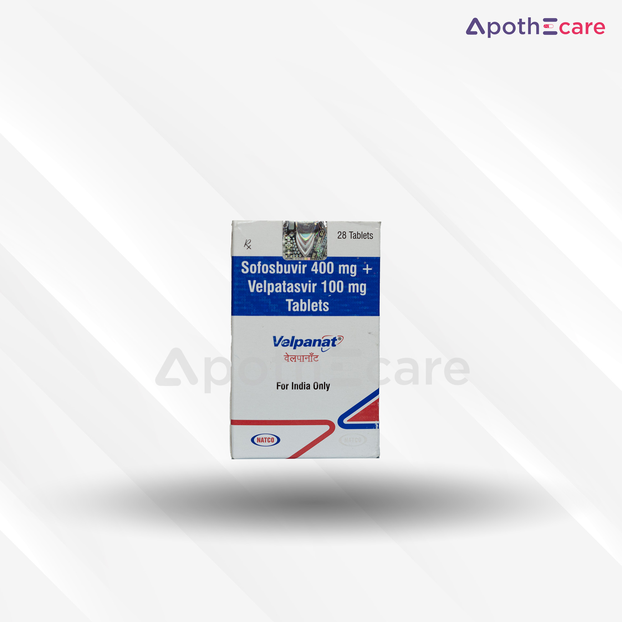 Velpanat 400mg pack of 28 tablets, used for hepatitis treatment.