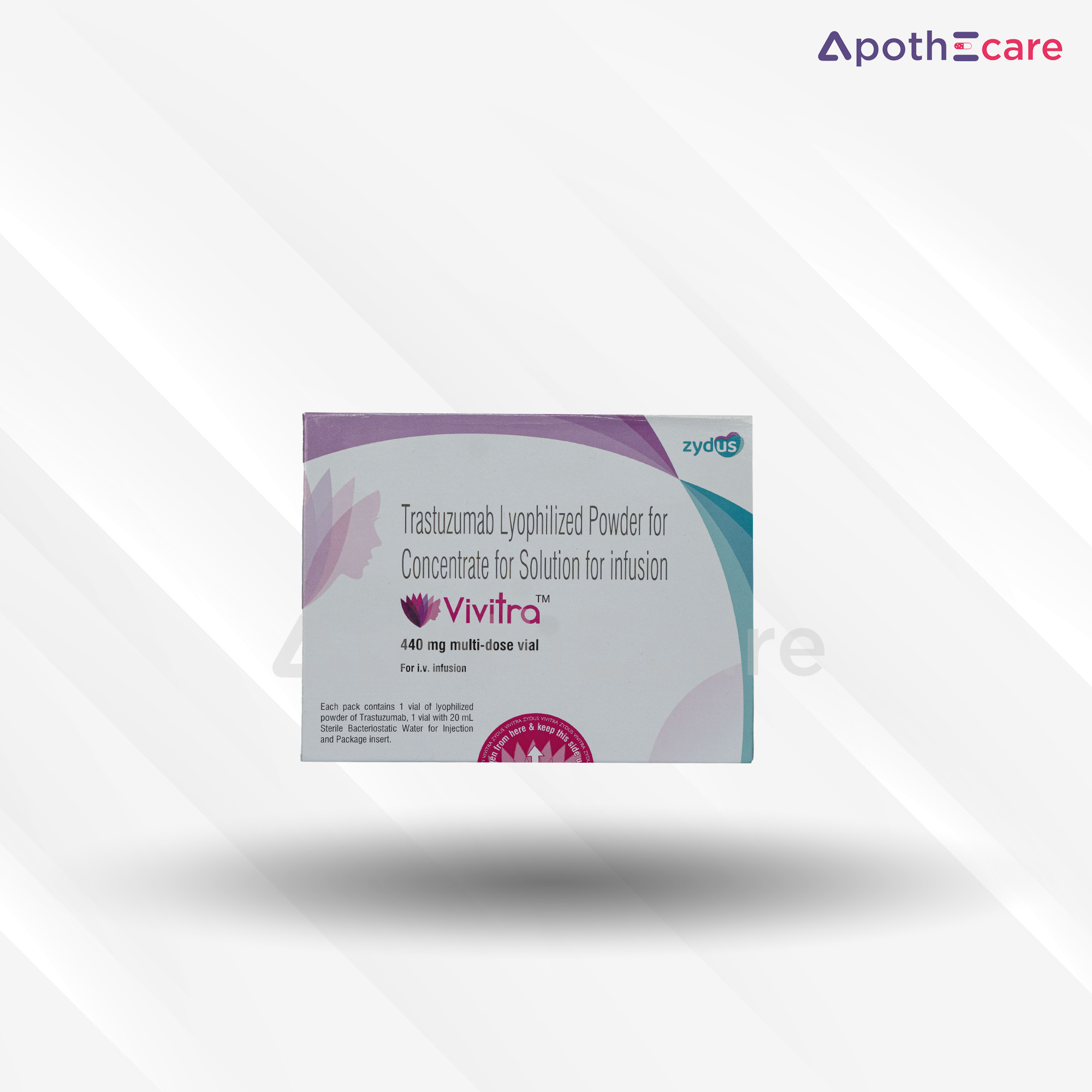 Vivitra 440mg Injection, used to treat HER2-positive cancers, such as breast and gastric cancers.