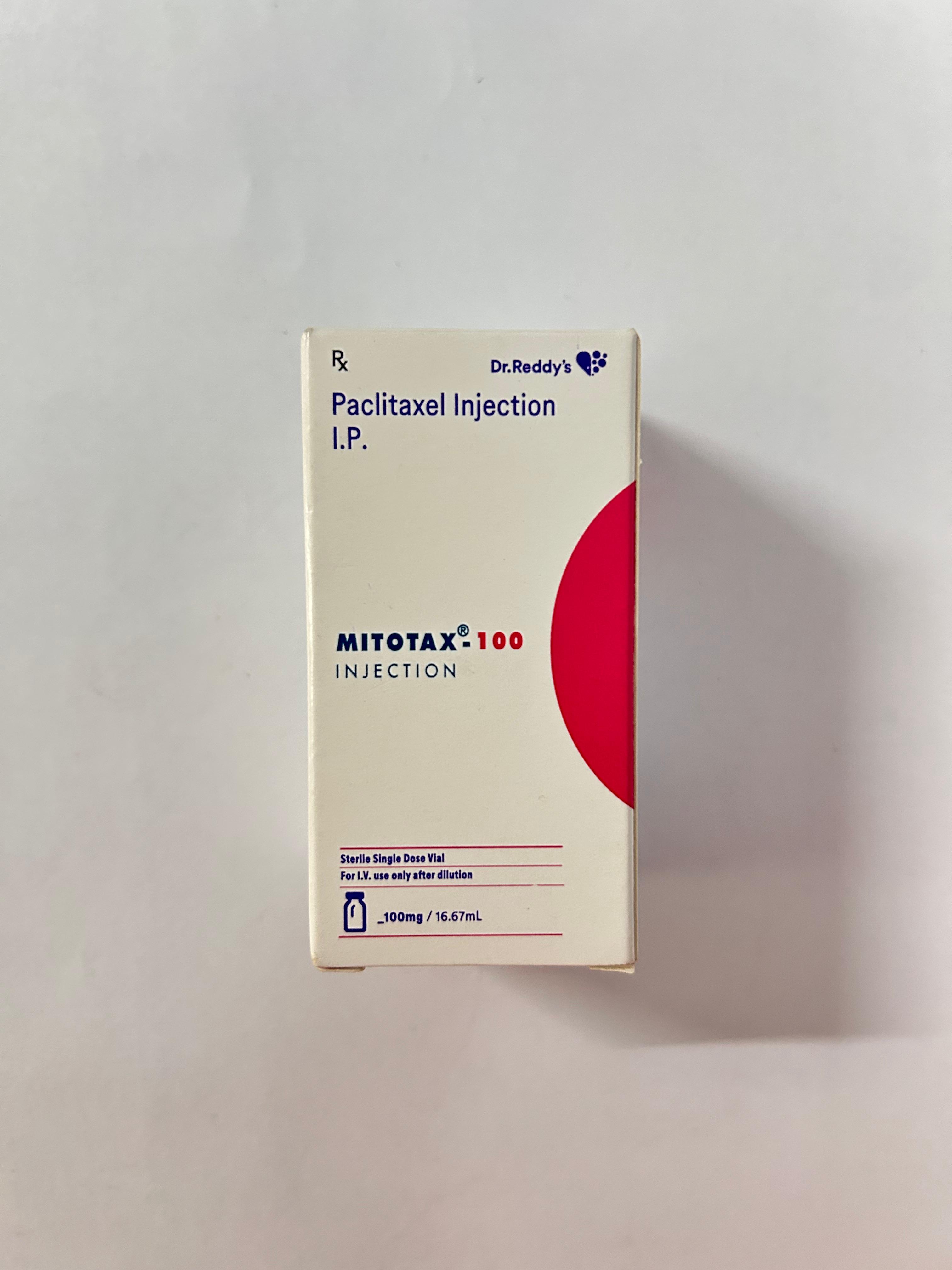 Mitotax 100mg Injection, used to treat a variety of cancers, such as Kaposi's sarcoma, lung cancer, ovarian cancer, and breast cancer.