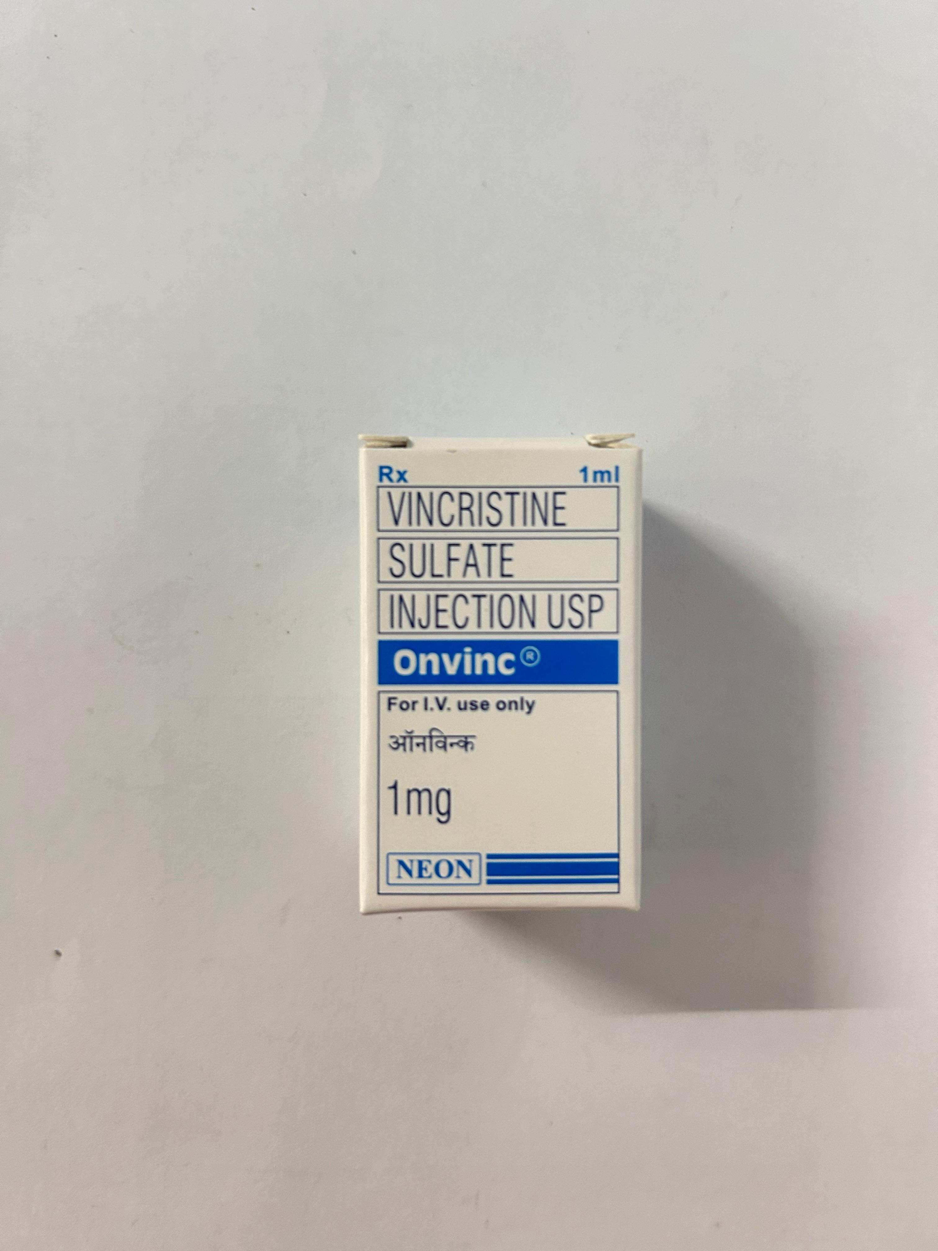 Onvinc 1mg Injection, a chemotherapy drug belonging to the class of vinca alkaloids.