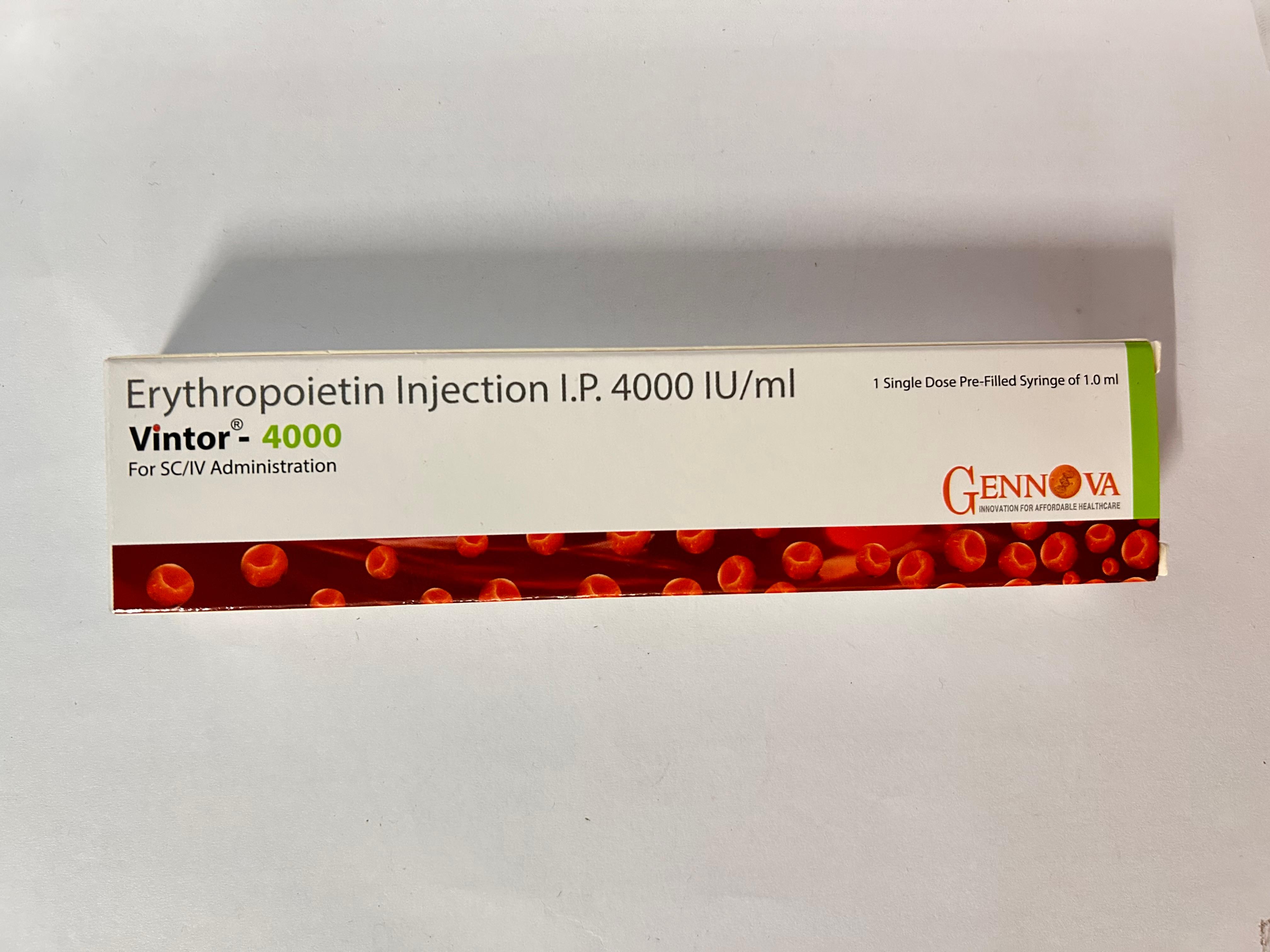 Vintor 4000 Injection, is used to treat anemia from HIV treatment, cancer chemotherapy