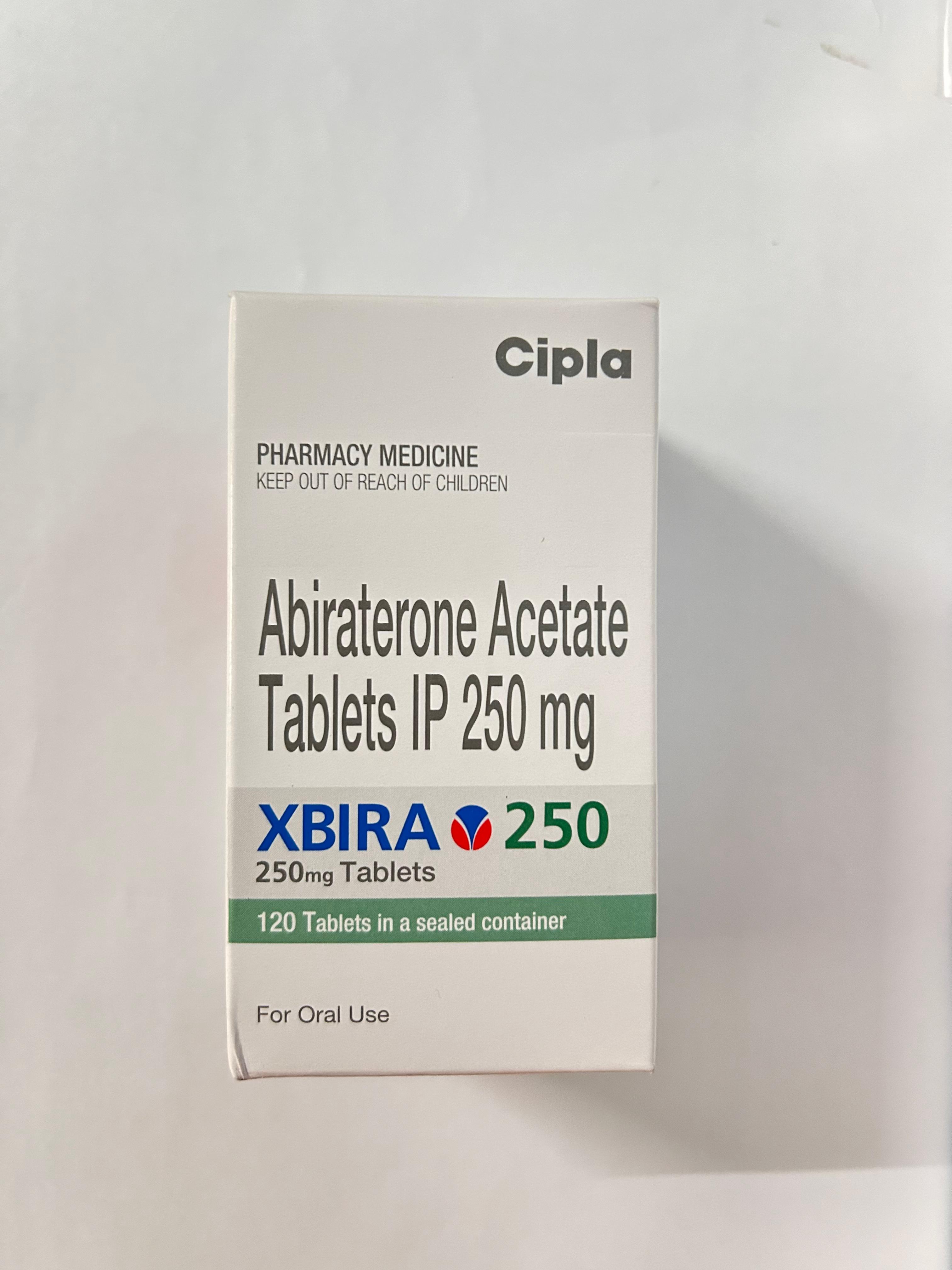 Xbira 250mg Tablet, primarily used to treat metastatic castration-resistant prostate cancer.