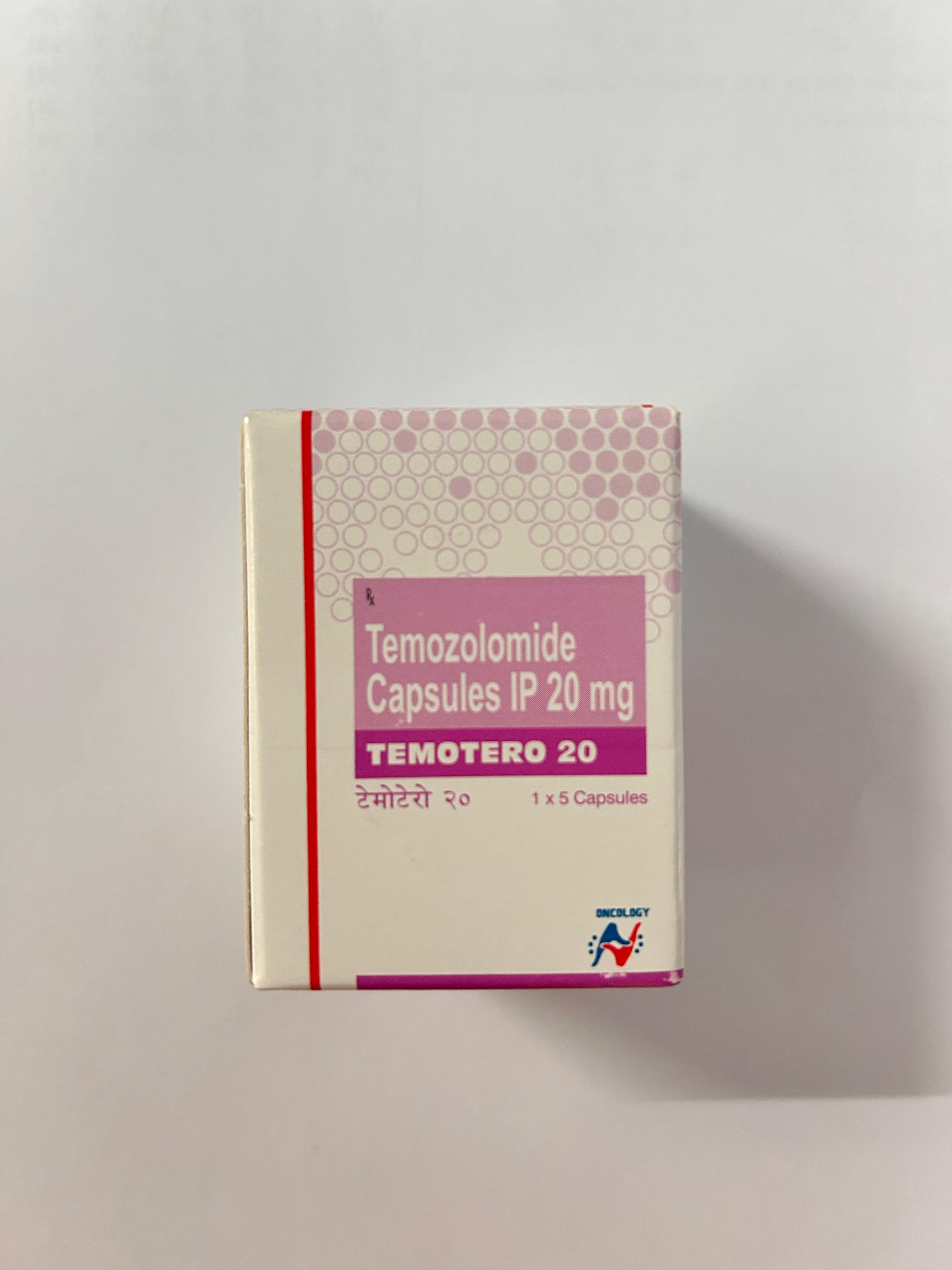 Temotero 20mg Capsule, used primarily to treat certain types of brain cancers.