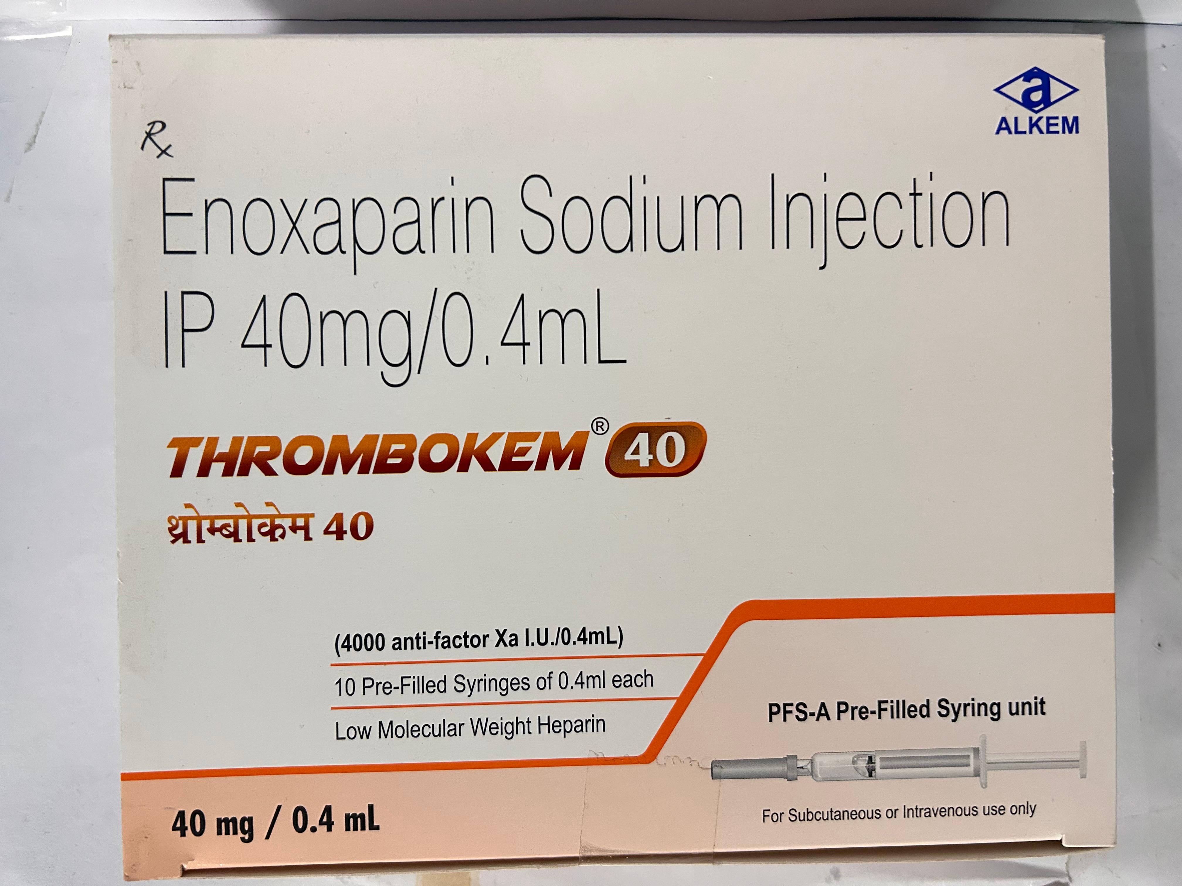 Thrombokem 40mg Injection, that is used as an anticoagulant to prevent and treat blood clots.