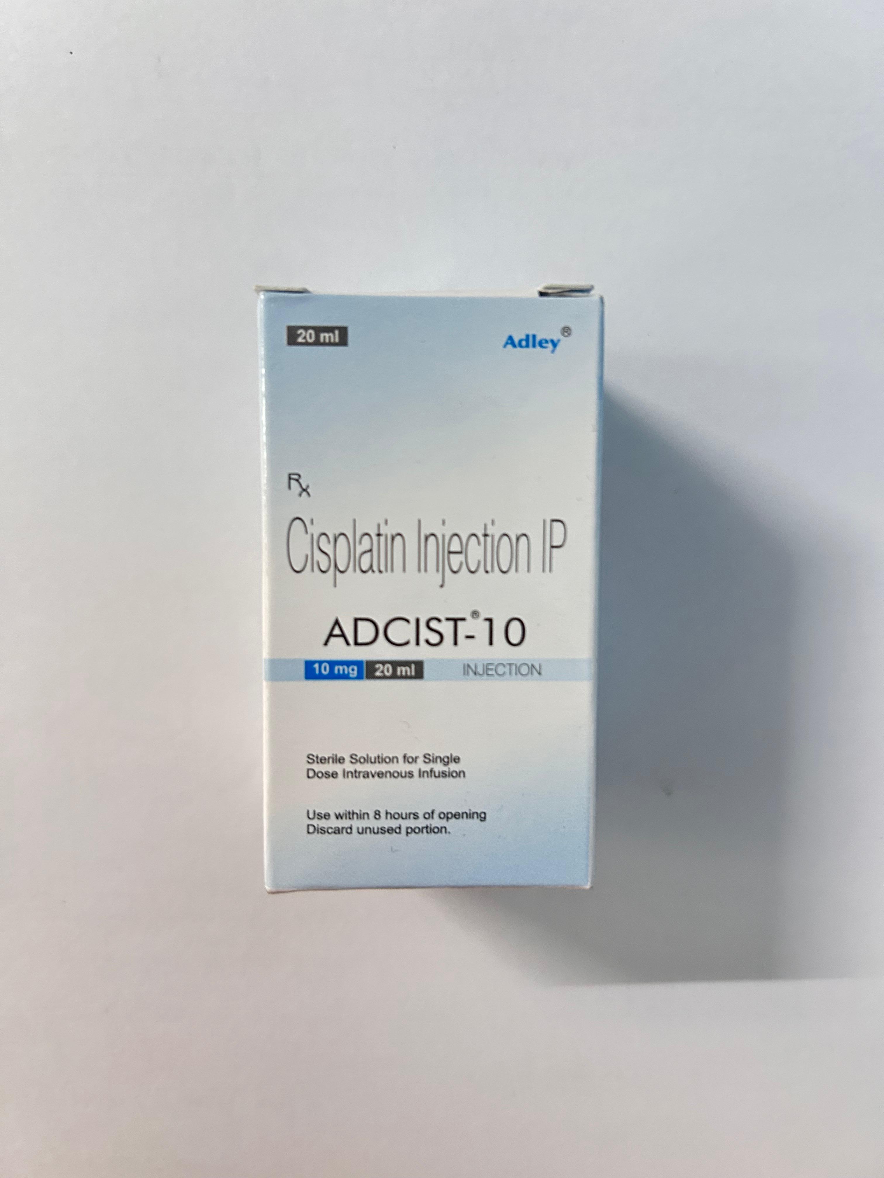 Adcist 10mg Injection,  used to treat testicular, ovarian, and cervical cancer.