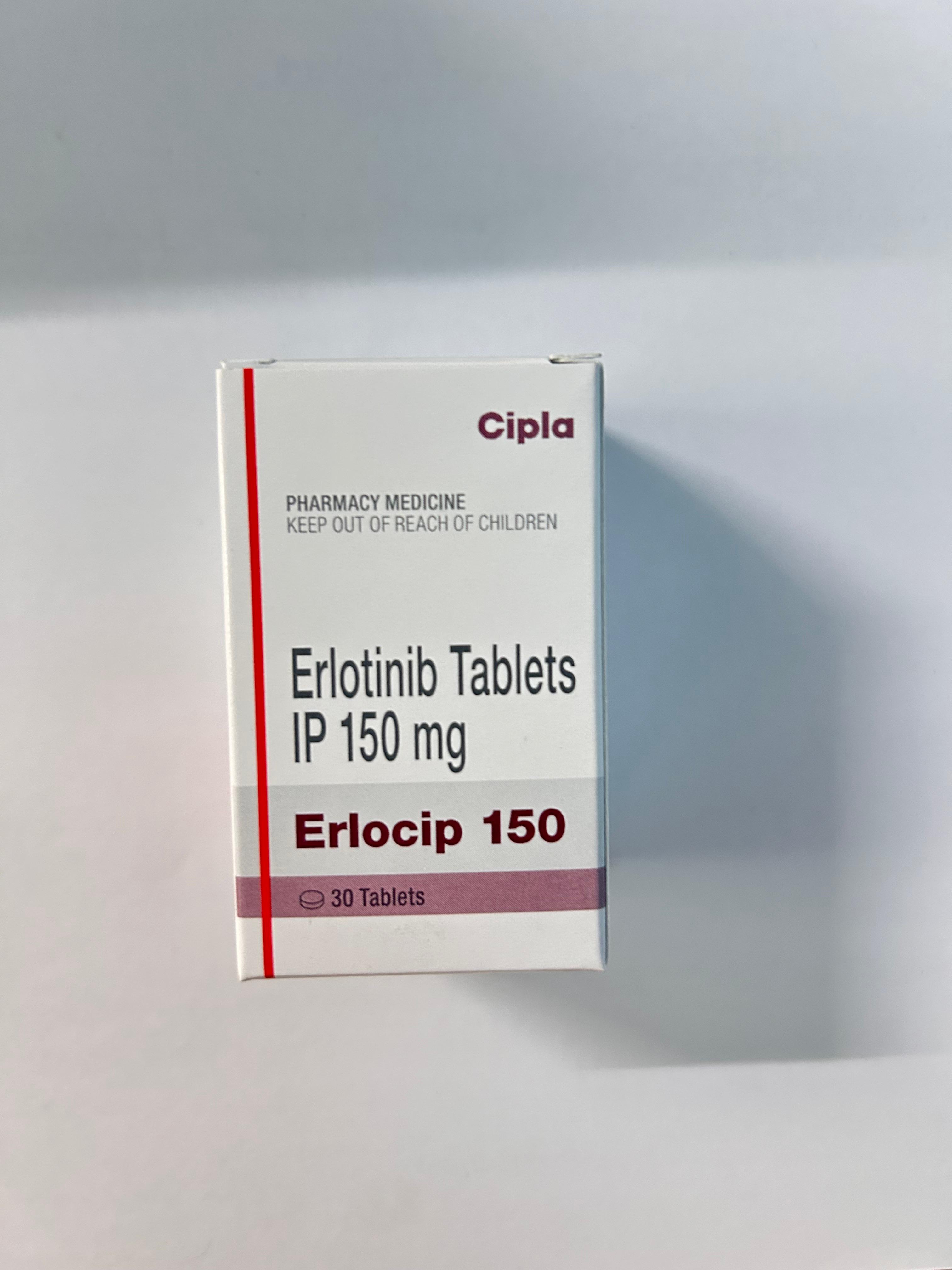 Erlocip 150mg Tablet, used in the treatment of certain types of cancer, primarily non-small cell lung cancer and pancreatic cancer.