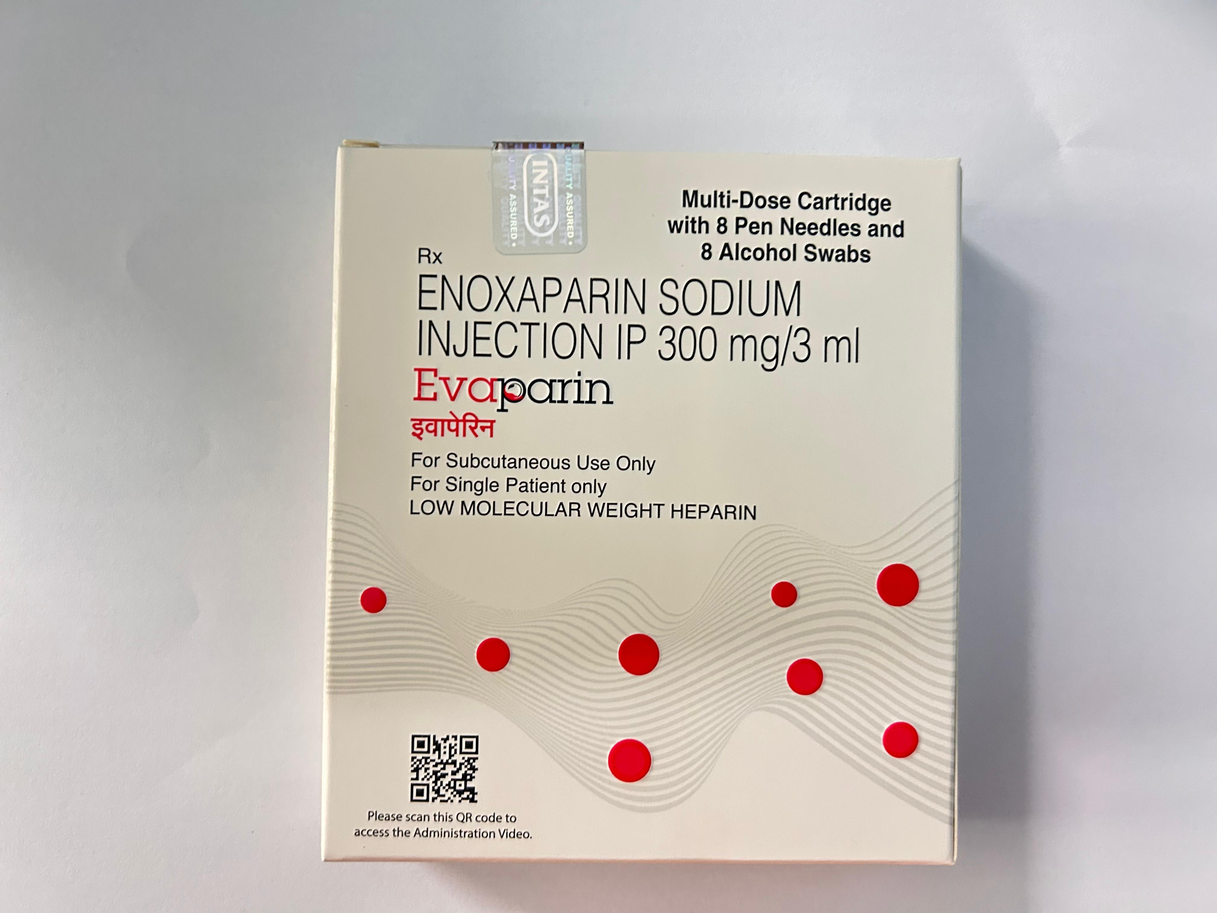 Evaparin 300mg Injection,  a low molecular weight heparin used as an anticoagulant.