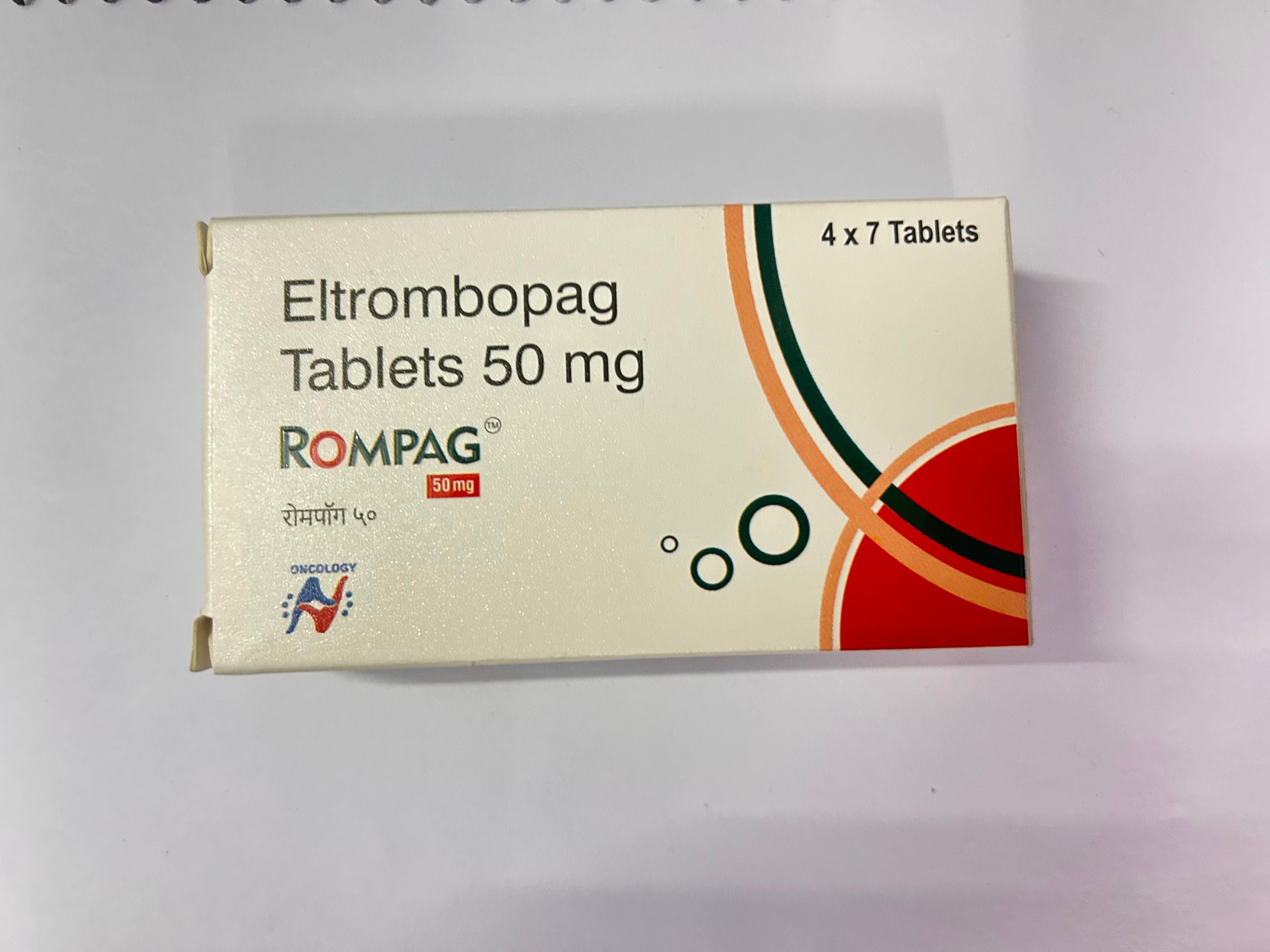 Rompag 50mg Tablet, is used to treat low platelet counts brought on by chronic hepatitis C virus infection.