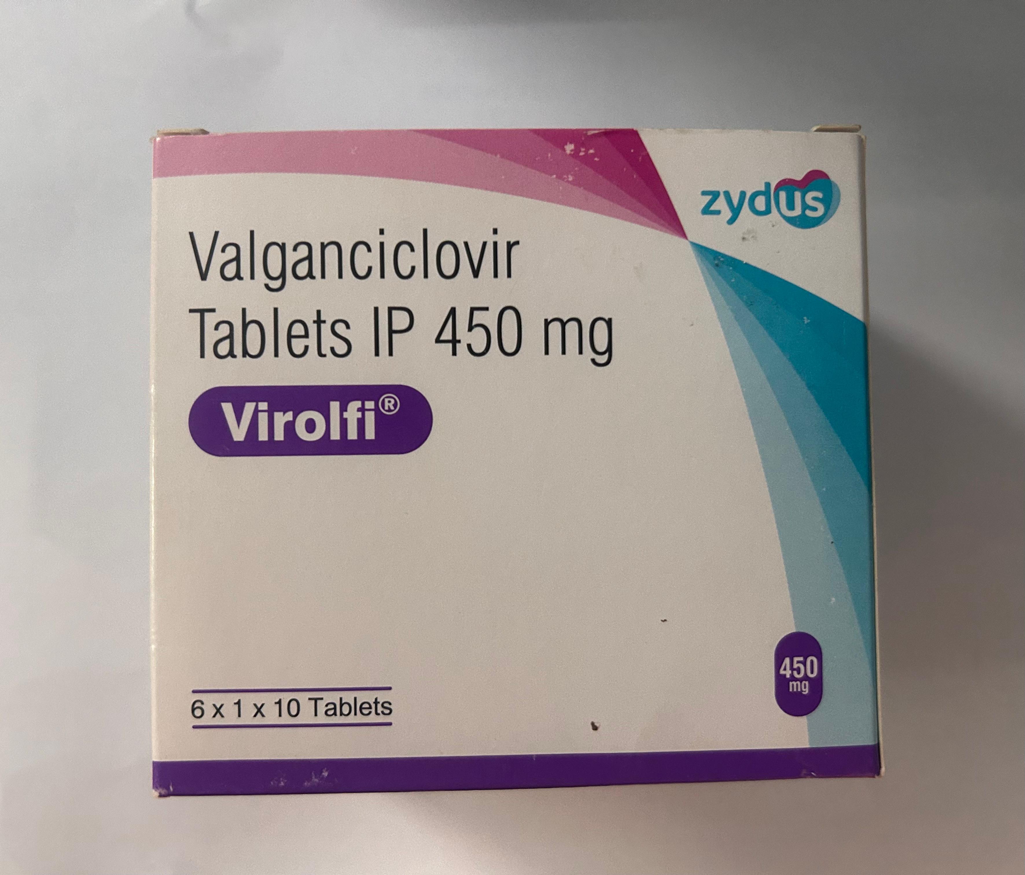 Virolfi 450mg Tablet, an antiviral medication used to treat cytomegalovirus infections.