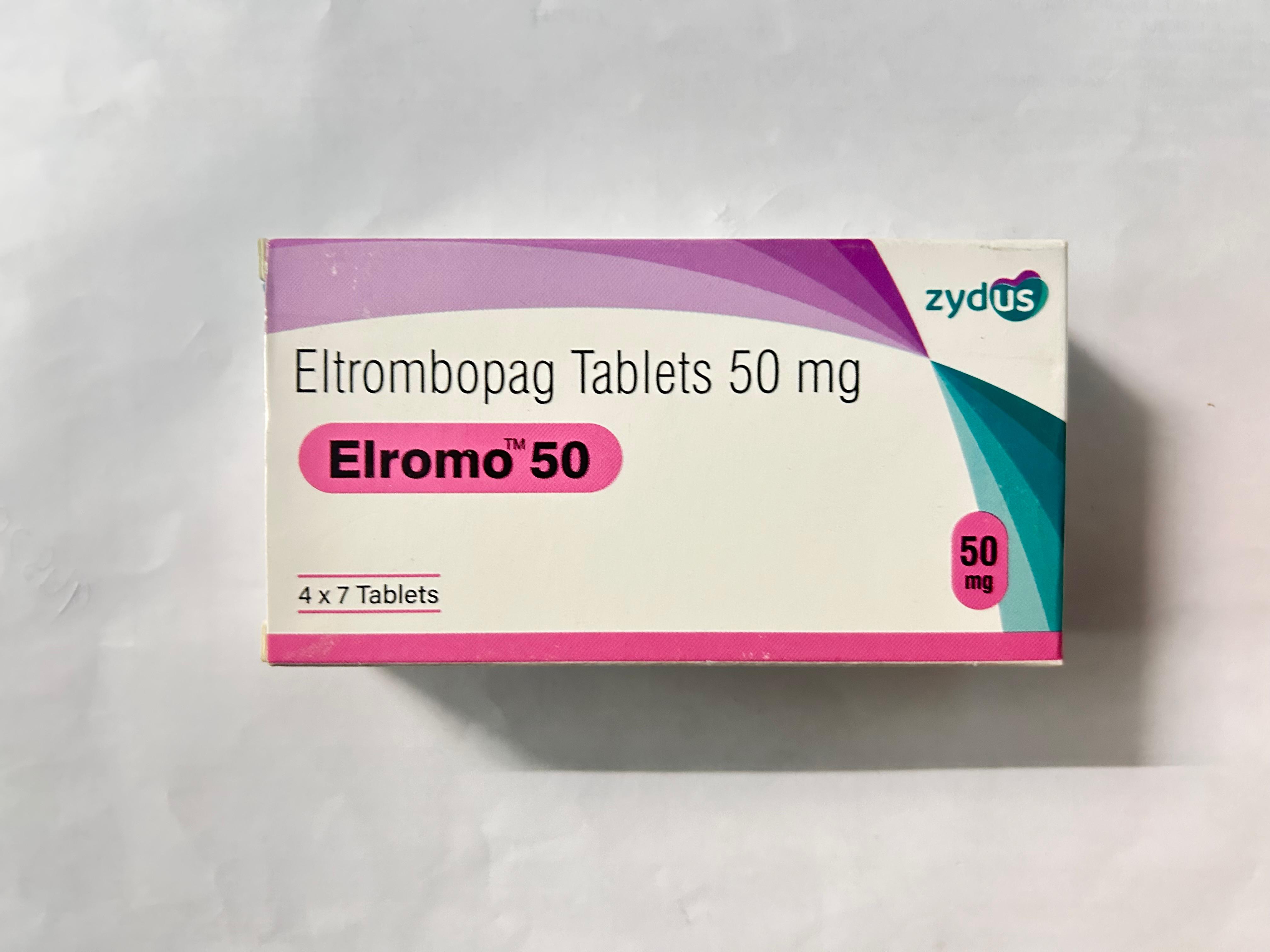 Elromo 50mg Tablet, is used to treat low platelet counts brought on by chronic hepatitis C virus infection.