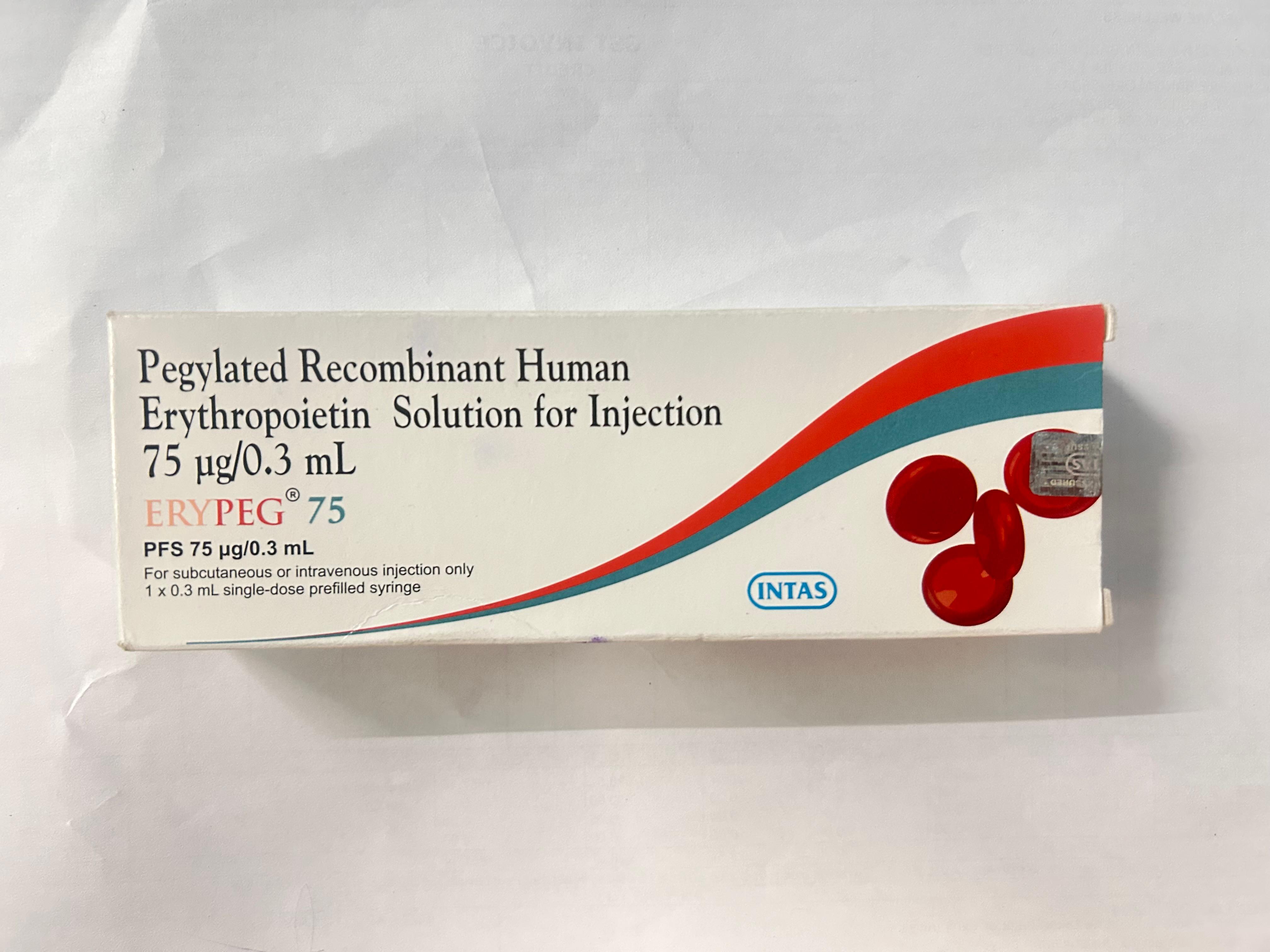 Erypeg 75mcg Injection,  is used to treat anemia associated with chronic kidney disease.