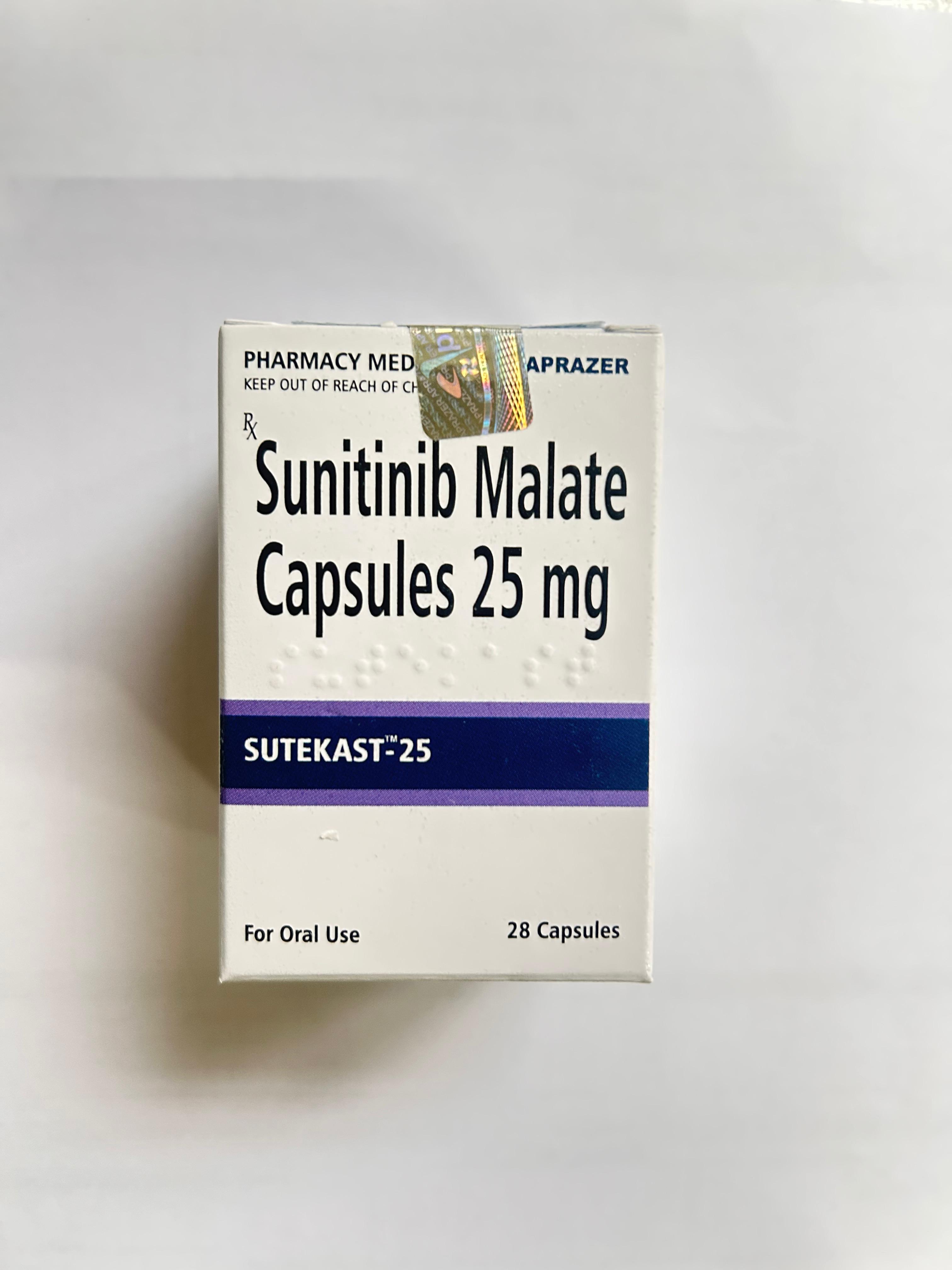 Sutekast 25mg Capsule is used to treat  renal cell carcinoma, gastrointestinal stromal tumors.