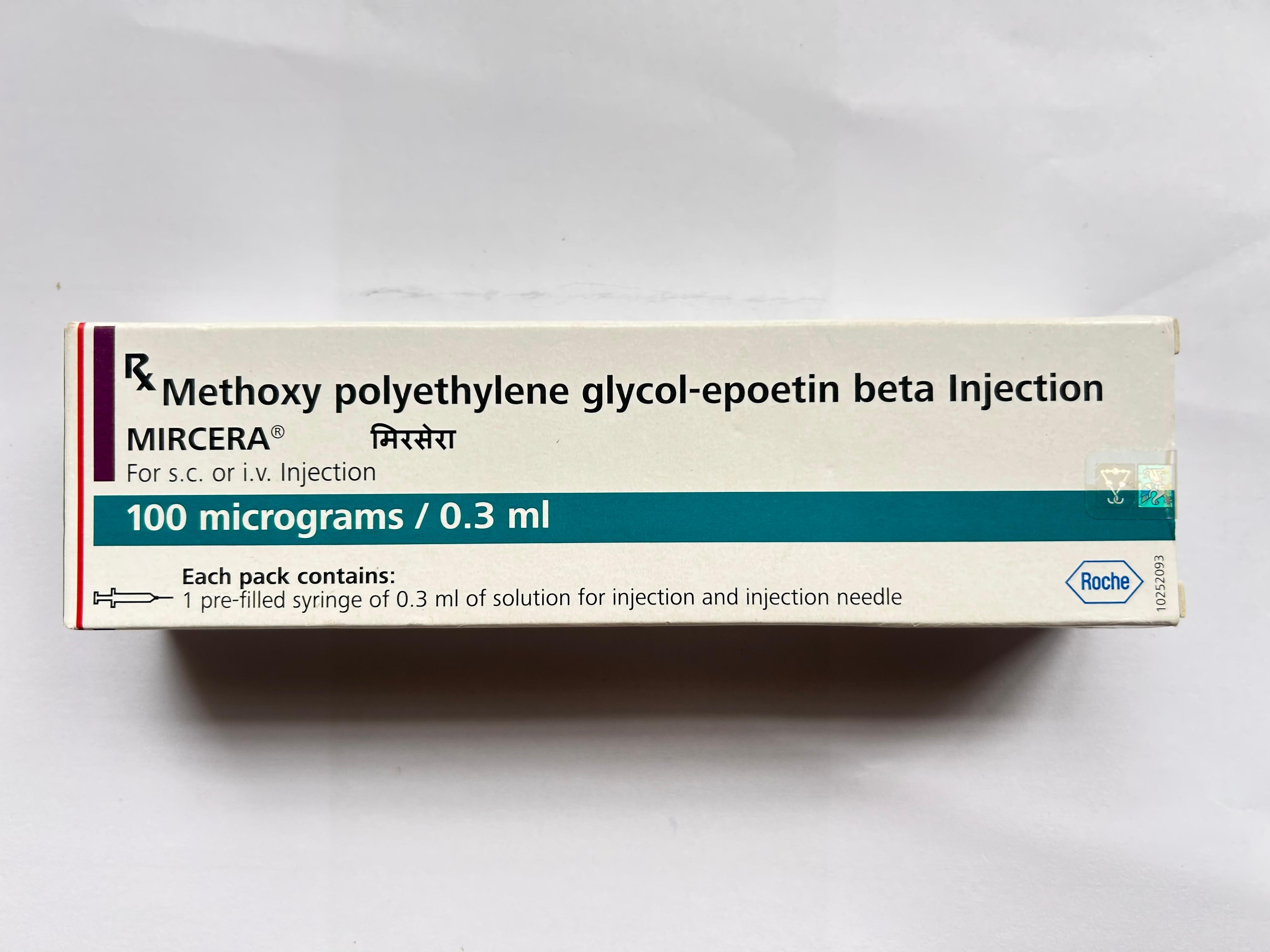Mircera 100mcg Injection is used to treat anemia associated with chronic kidney disease.