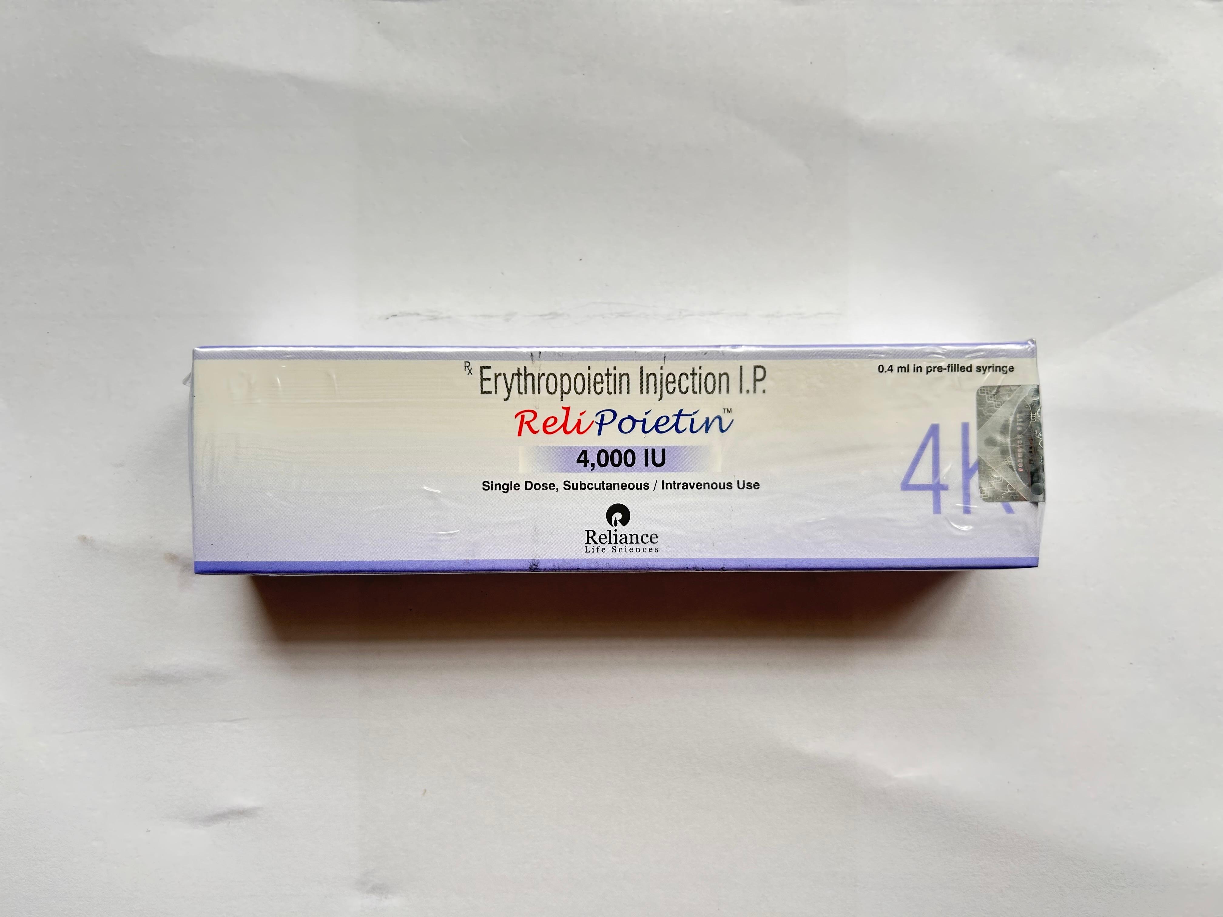 Relipoietin 4000IU Injection is used to treat anemia from HIV treatment, cancer chemotherapy