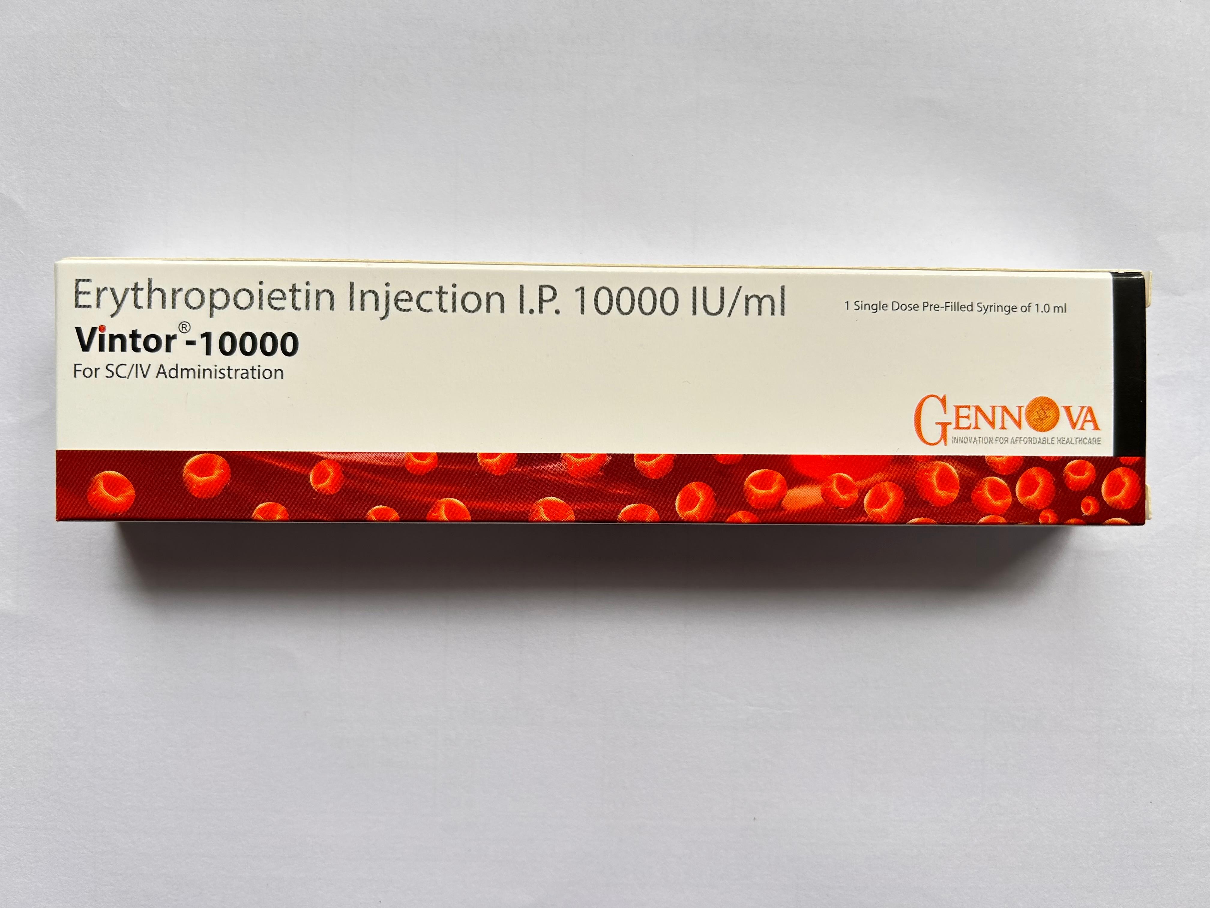 Vintor 10000IU Injection  is used to treat anemia from HIV treatment, cancer chemotherapy.
