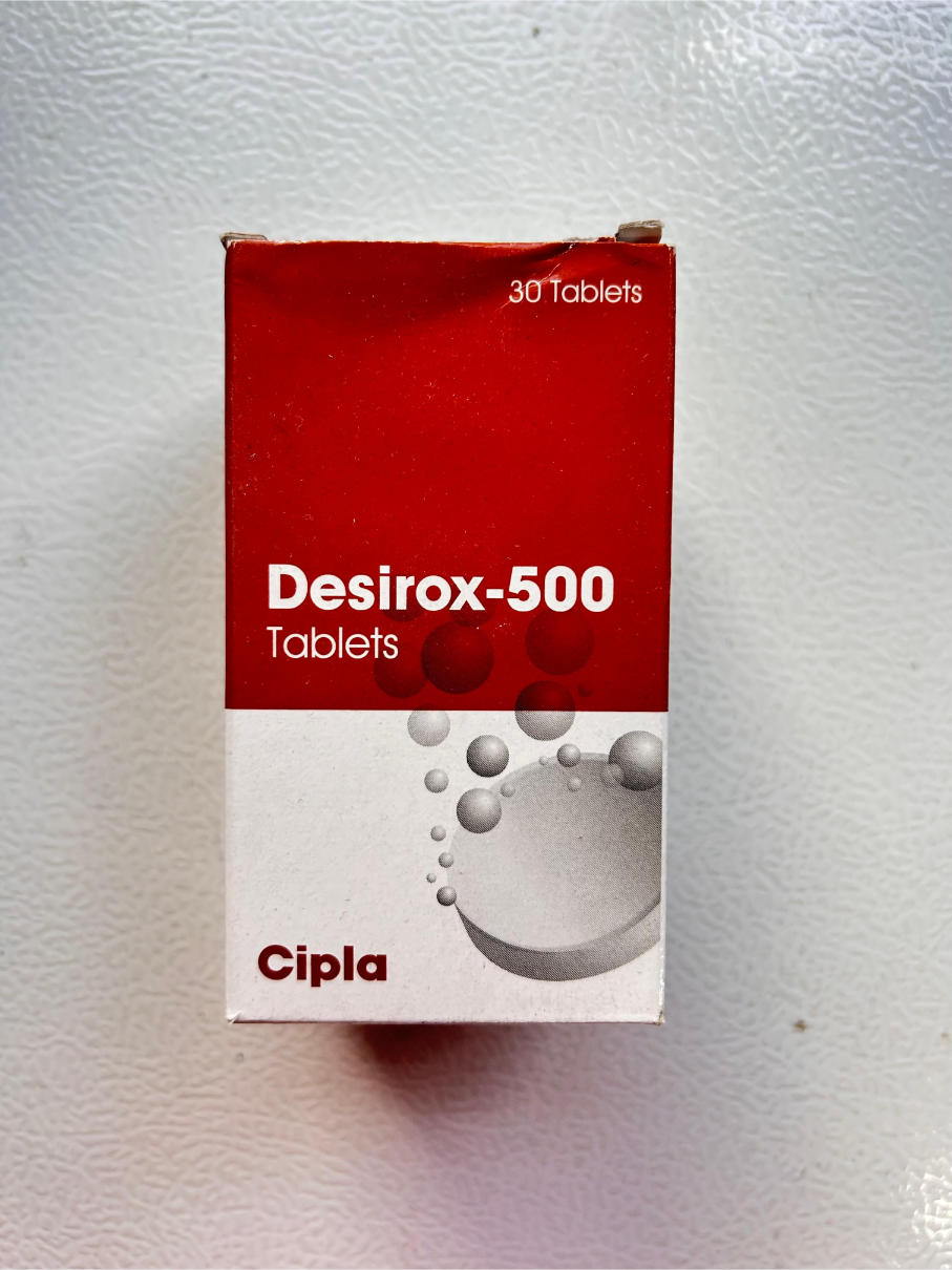Desirox 500mg Tablet is used to treat  thalassemia, sickle cell anemia.
