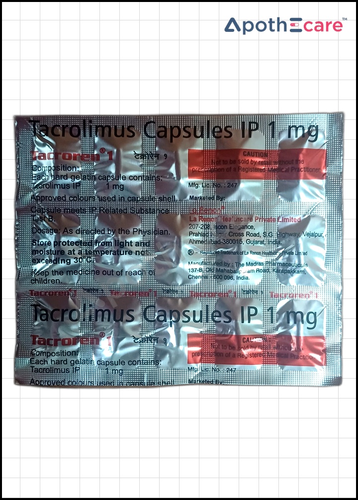 Tacroren 1mg capsule Used to Treat Prevention of organ rejection in transplant patients