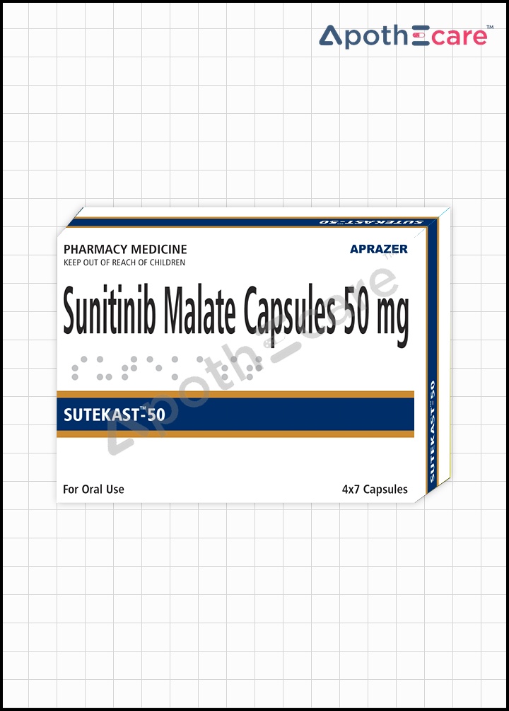 Sutekast 50mg Capsules Used to treat Metastatic Renal Cell Carcinoma, Gastrointestinal Cancer, Pancreatic Cancer