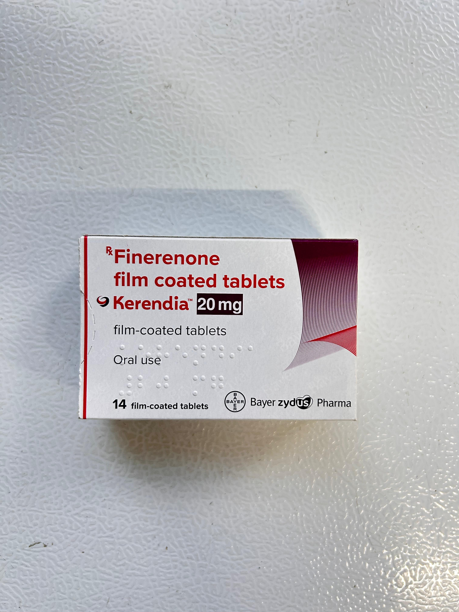 Kerendia 20mg Tablet used to lower the risk of kidney and heart problems in adults with type 2 diabetes-related chronic kidney disease.