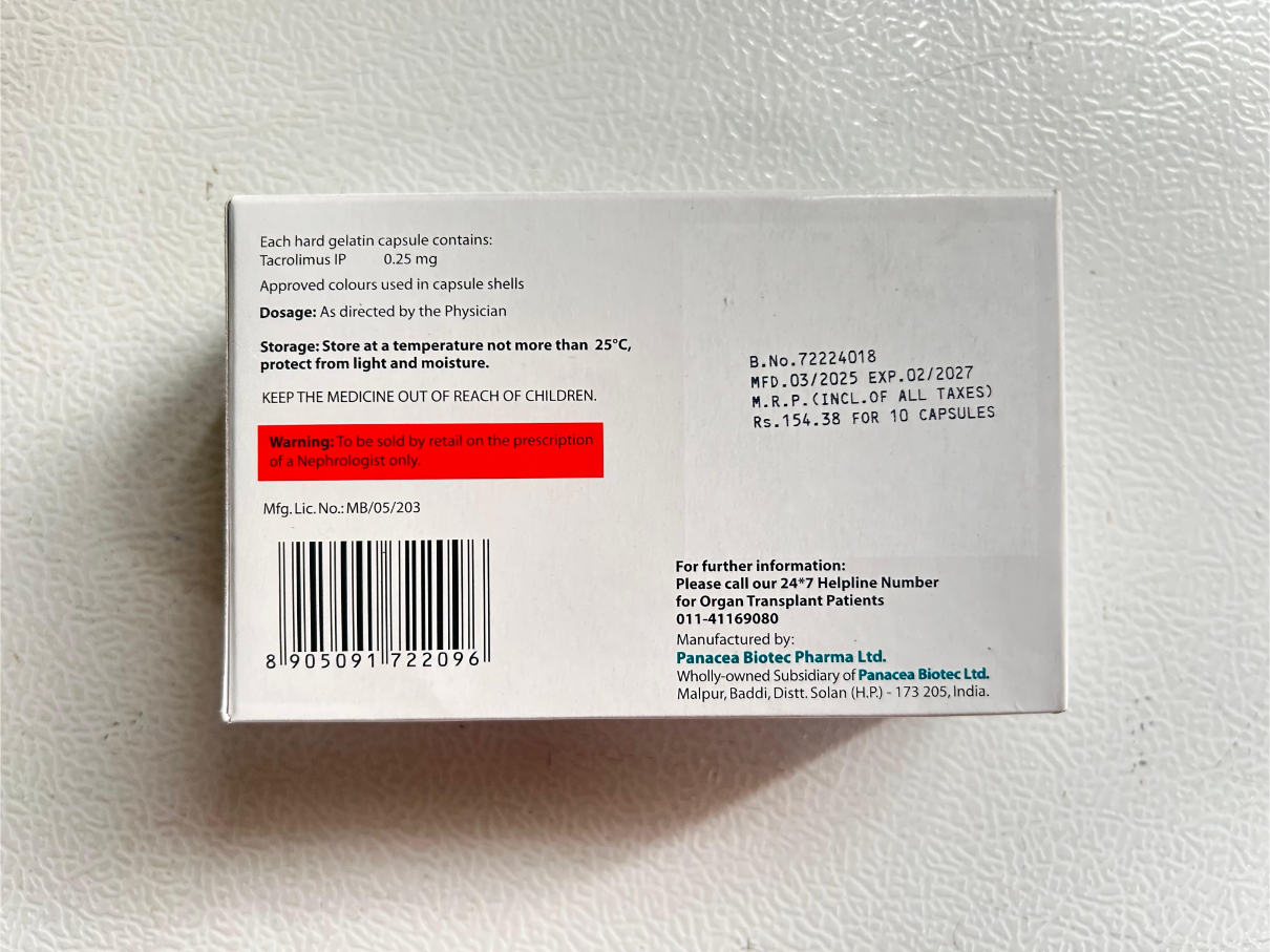 Pangraf 0.25mg Capsule is used to prevent organ transplant rejection.